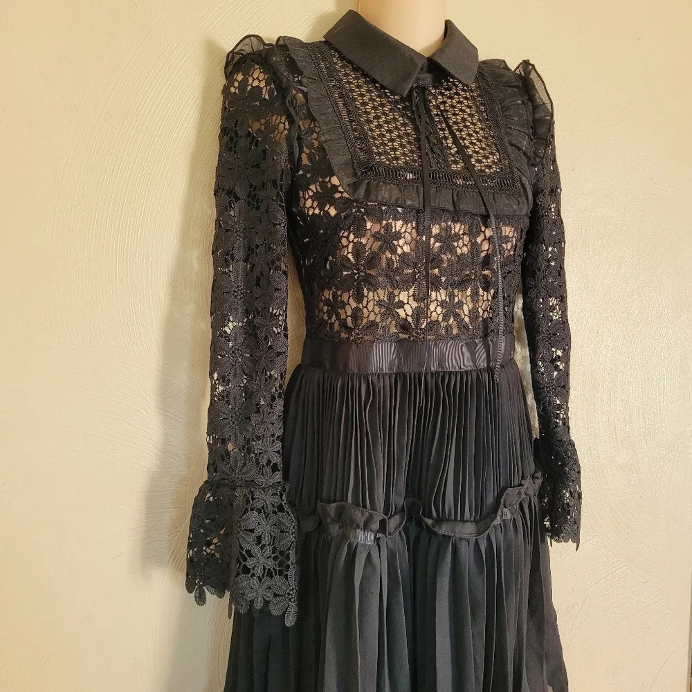 Reds Hall Black Adeline Lace Up Pleated Dress Size Women's Small NEW - Picture 7 of 16